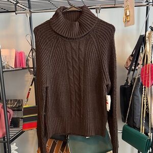 1State Cozy Dark Brown Cable Knit Turtleneck Sweater